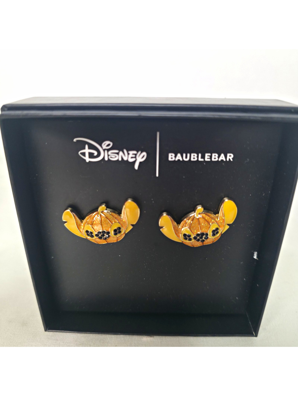 Disney BaubleBar Stitch Pumpkin Earrings Halloween Orange Rhinestone NIB